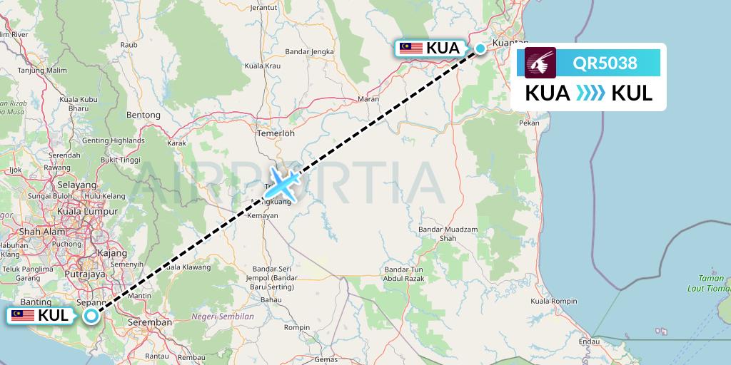 QR5038 Qatar Airways Flight Map: Kuantan to Kuala Lumpur