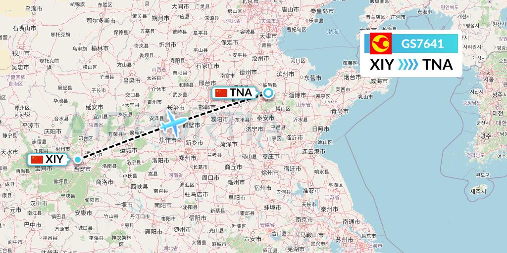 GS7641 Tianjin Airlines Flight Map: Xi'an to Jinan