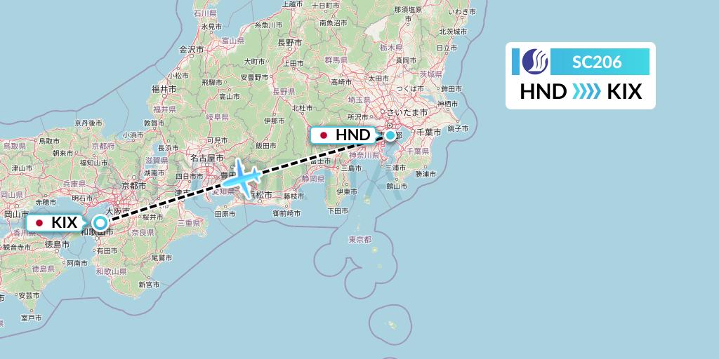 SC206 Shandong Airlines Flight Map: Tokyo to Osaka