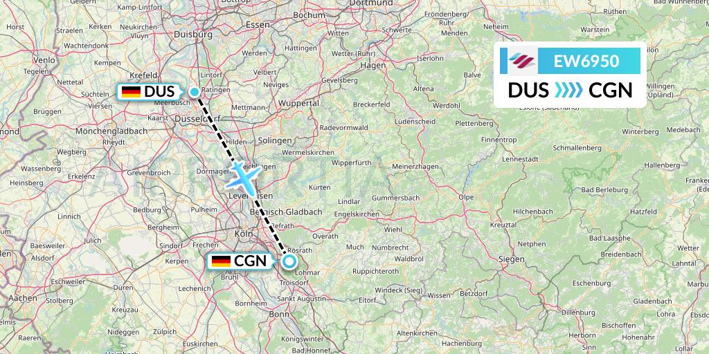 EW6950 Eurowings Flight Map: Dusseldorf to Cologne