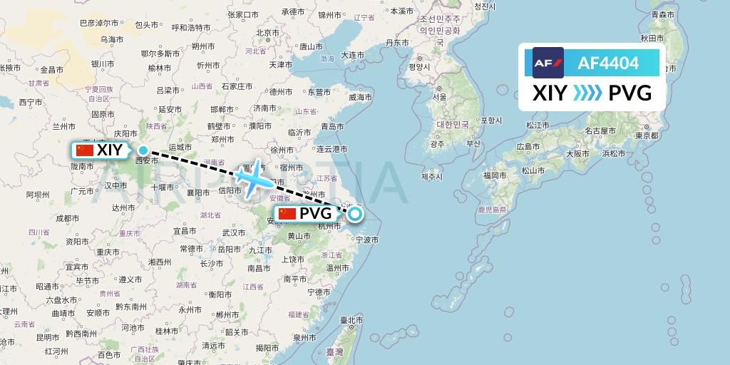 AF4404 Air France Flight Map: Xi'an to Shanghai