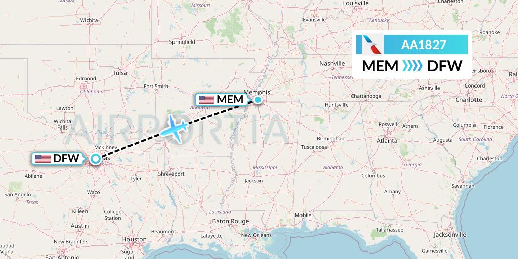 AA1827 American Airlines Flight Map: Memphis to Dallas