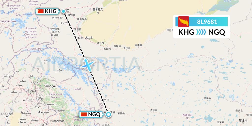 8L9681 Lucky Air Flight Map: Kashgar to Ngari
