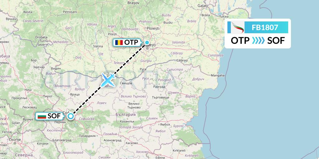 FB1807 Bulgaria Air Flight Map: Bucharest to Sofia