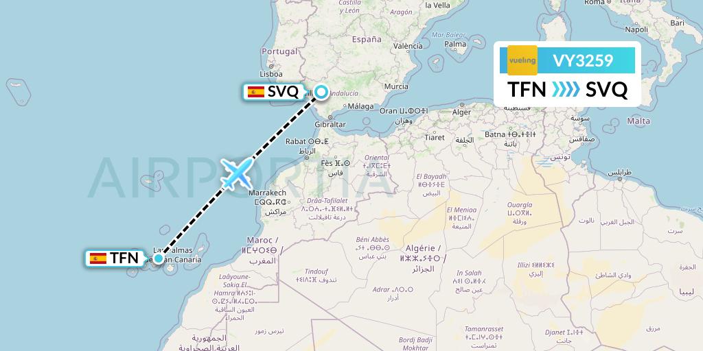 VY3259 Vueling Flight Map: Tenerife to Seville