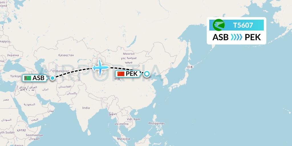 T5607 Turkmenistan Airlines Flight Map: Ashgabat to Beijing
