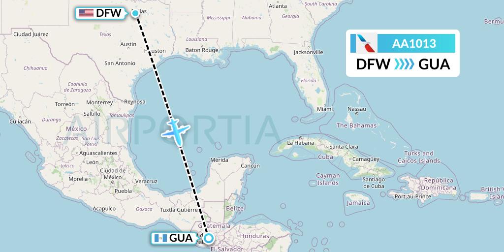AA1013 American Airlines Flight Map: Dallas to Guatemala City