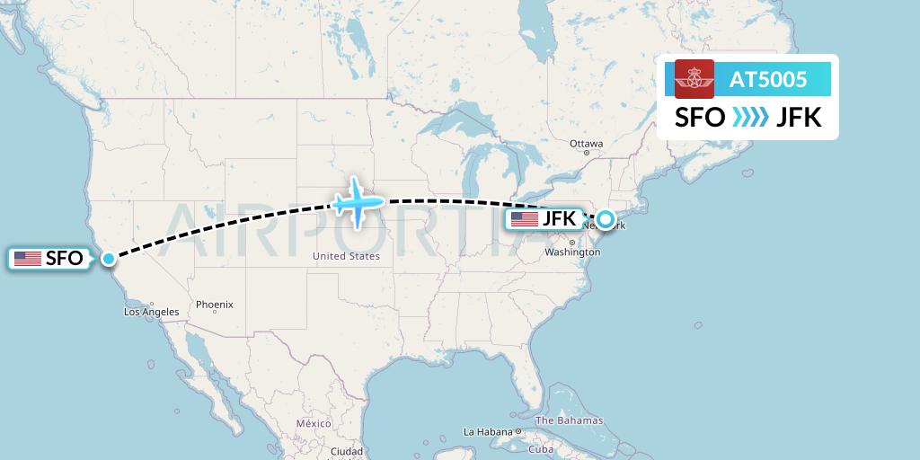 AT5005 Royal Air Maroc Flight Map: San Francisco to New York