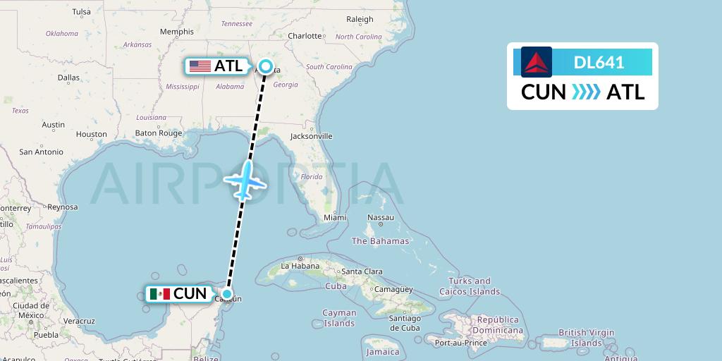 DL641 Delta Air Lines Flight Map: Cancun to Atlanta