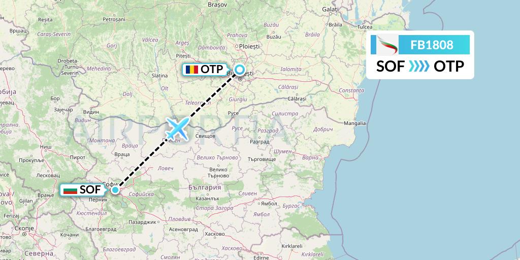 FB1808 Bulgaria Air Flight Map: Sofia to Bucharest