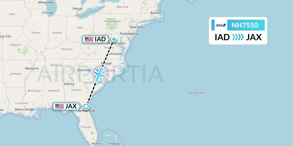 NH7550 All Nippon Airways Flight Map: Washington to Jacksonville