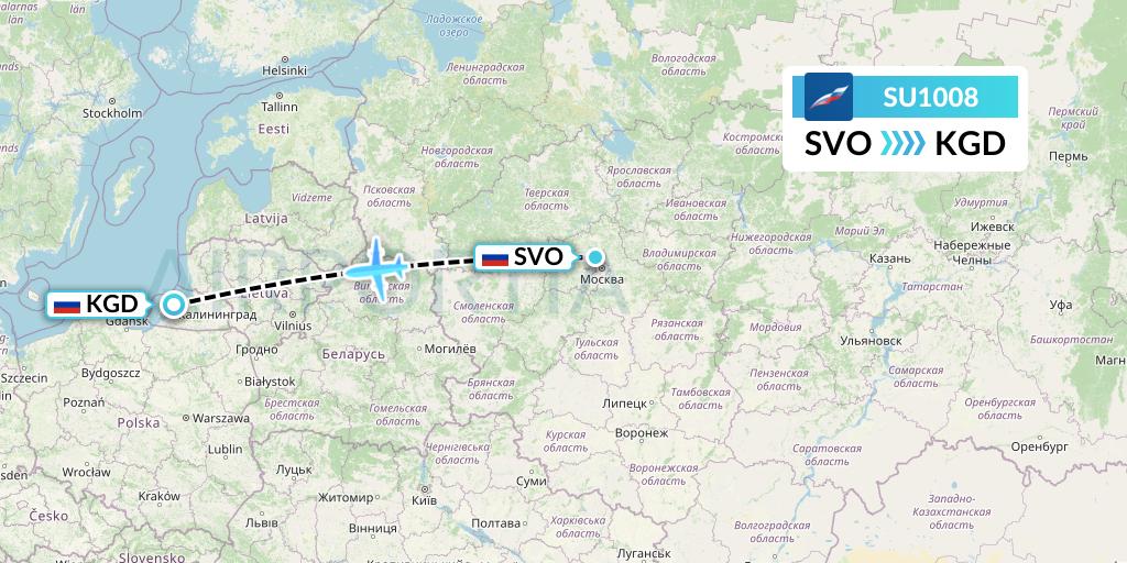 SU1008 Aeroflot Flight Map: Moscow to Kaliningrad