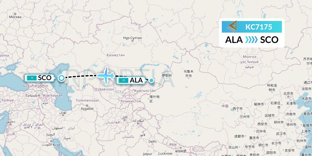 KC7175 Air Astana Flight Map: Almaty to Aktau