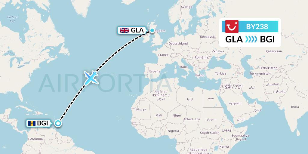 BY238 Flight Status TUI Airways Glasgow to Bridgetown (TOM238)