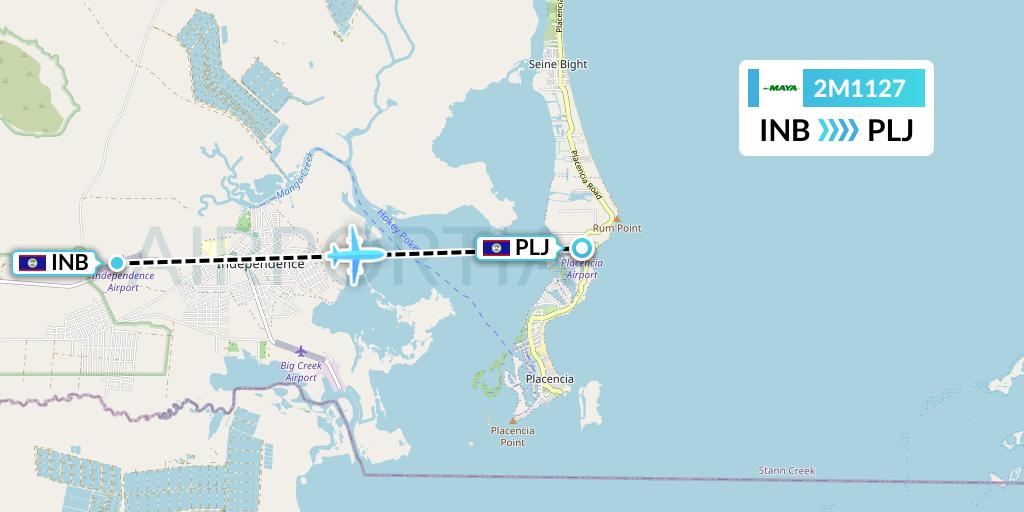 2M1127 Maya Island Air Flight Map: Independence to Placencia