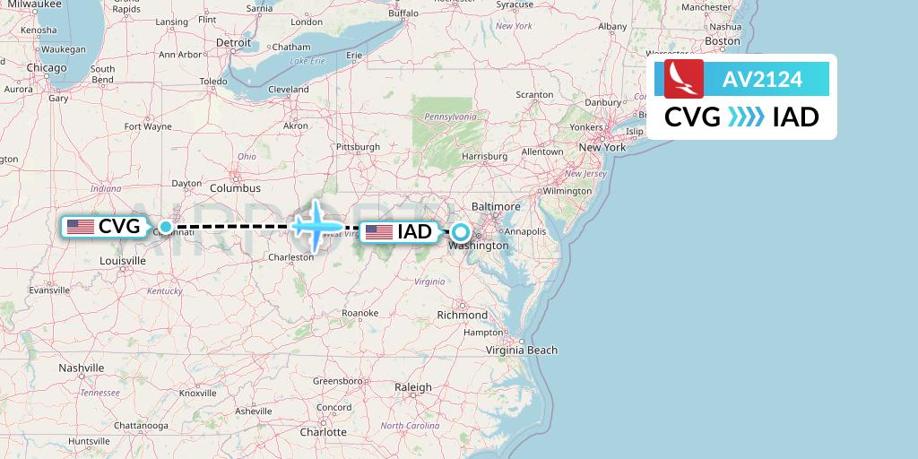 AV2124 Avianca Flight Map: Cincinnati to Washington