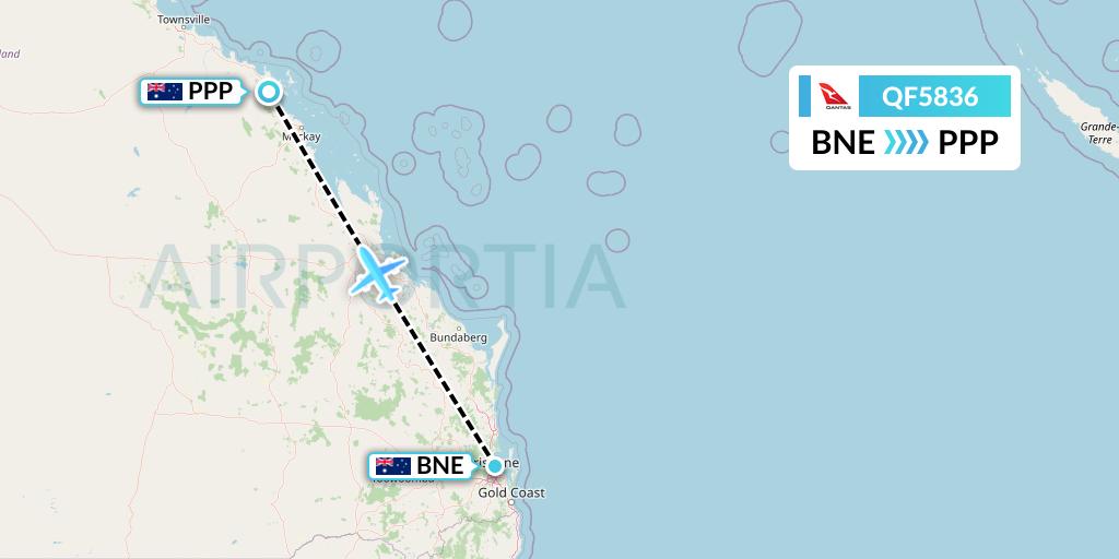 QF5836 Qantas Flight Map: Brisbane to Proserpine