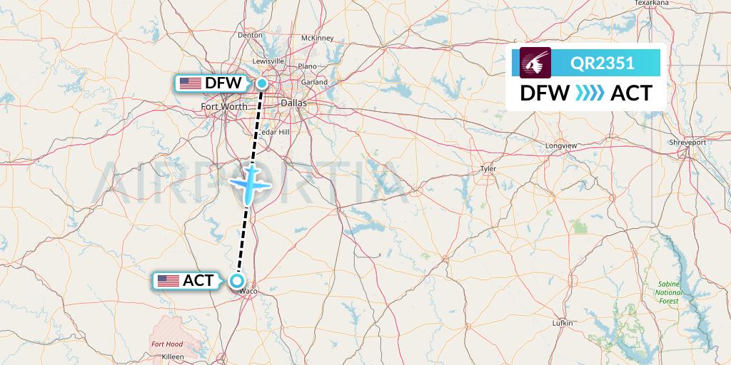 QR2351 Qatar Airways Flight Map: Dallas to Waco