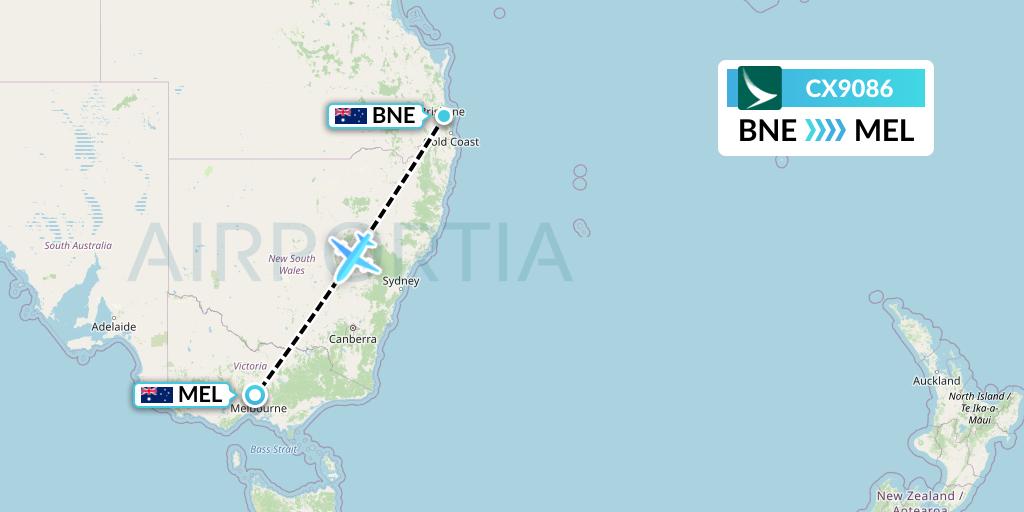 CX9086 Cathay Pacific Flight Map: Brisbane to Melbourne