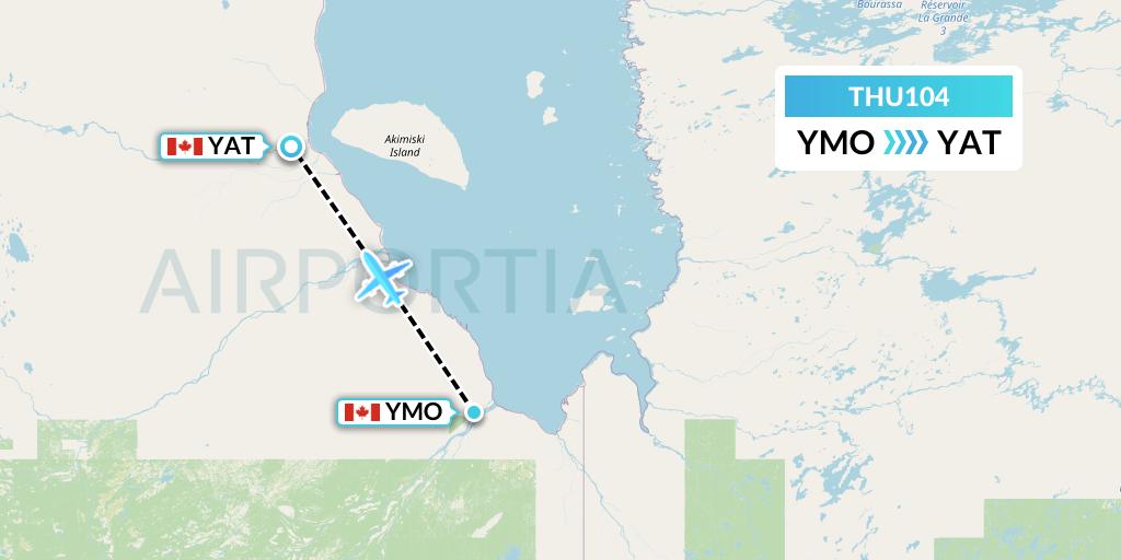 THU104 Thunder Airlines Flight Map: Moosonee to Attawapiskat