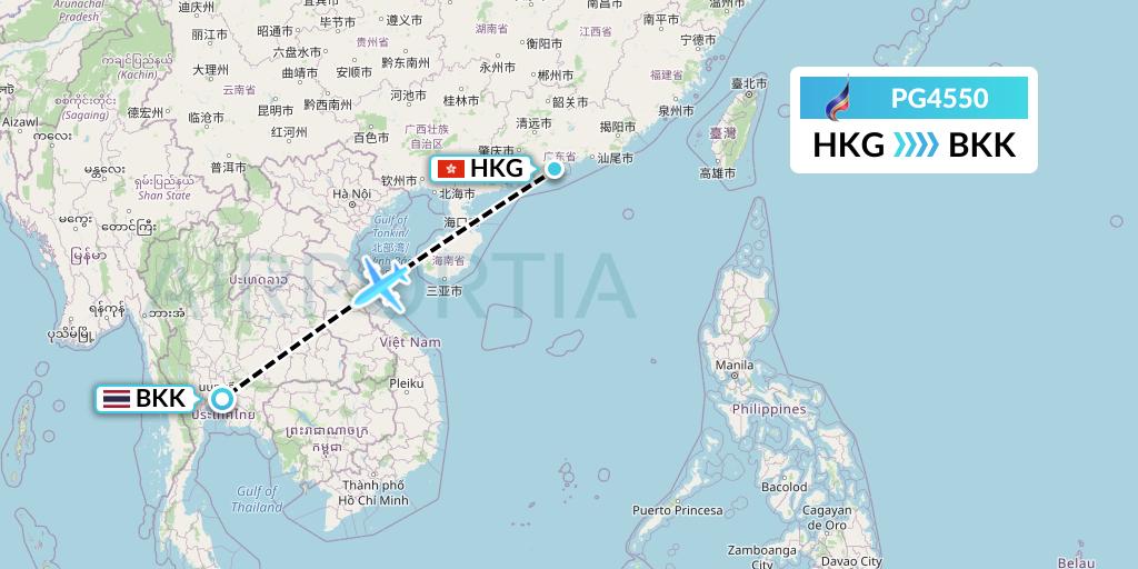PG4550 Bangkok Airways Flight Map: Hong Kong to Bangkok