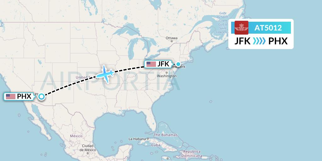 AT5012 Royal Air Maroc Flight Map: New York to Phoenix