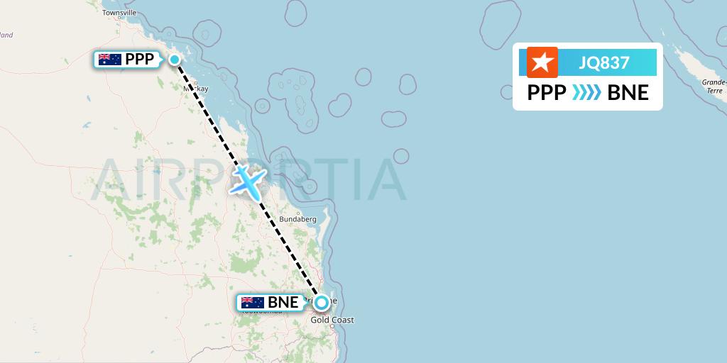 JQ837 Jetstar Airways Flight Map: Proserpine to Brisbane