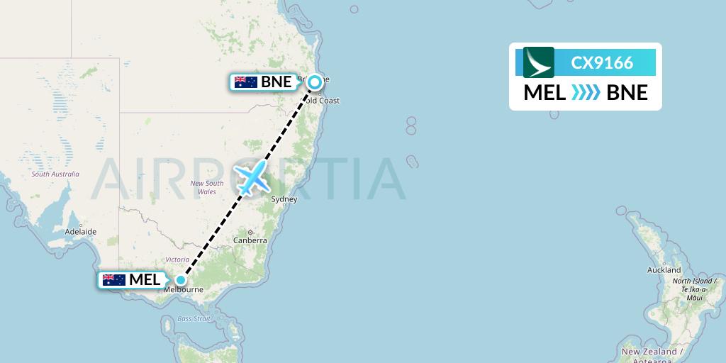 CX9166 Cathay Pacific Flight Map: Melbourne to Brisbane