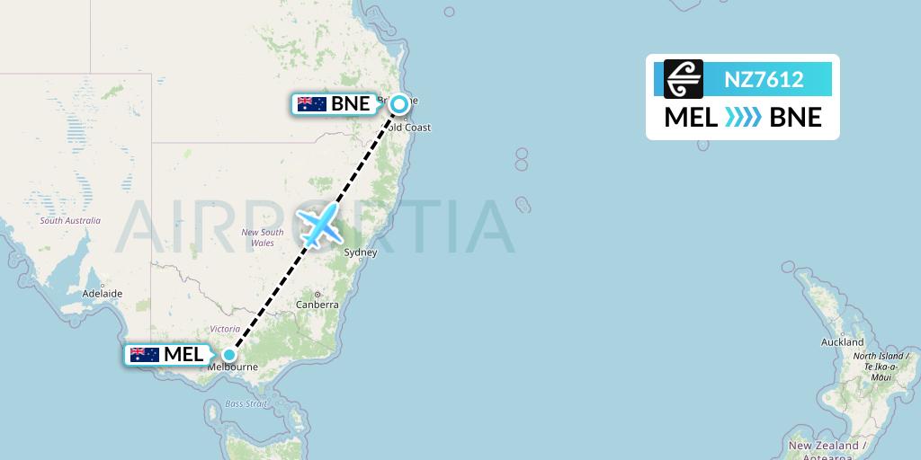 NZ7612 Air New Zealand Flight Map: Melbourne to Brisbane
