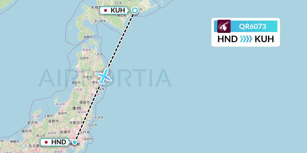 QR6073 Qatar Airways Flight Map: Tokyo to Kushiro