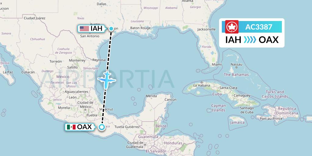 AC3387 Air Canada Flight Map: Houston to Oaxaca