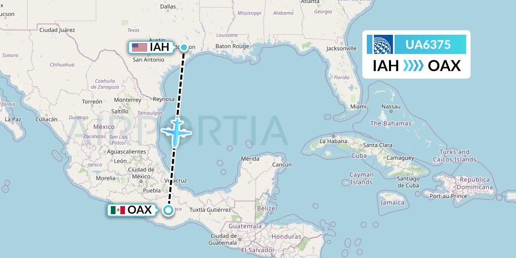 UA6375 United Airlines Flight Map: Houston to Oaxaca