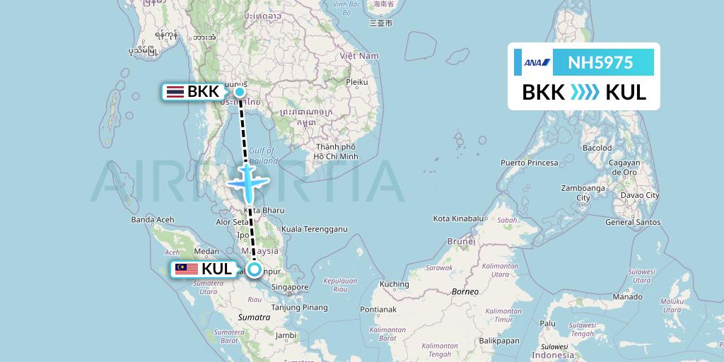 NH5975 All Nippon Airways Flight Map: Bangkok to Kuala Lumpur