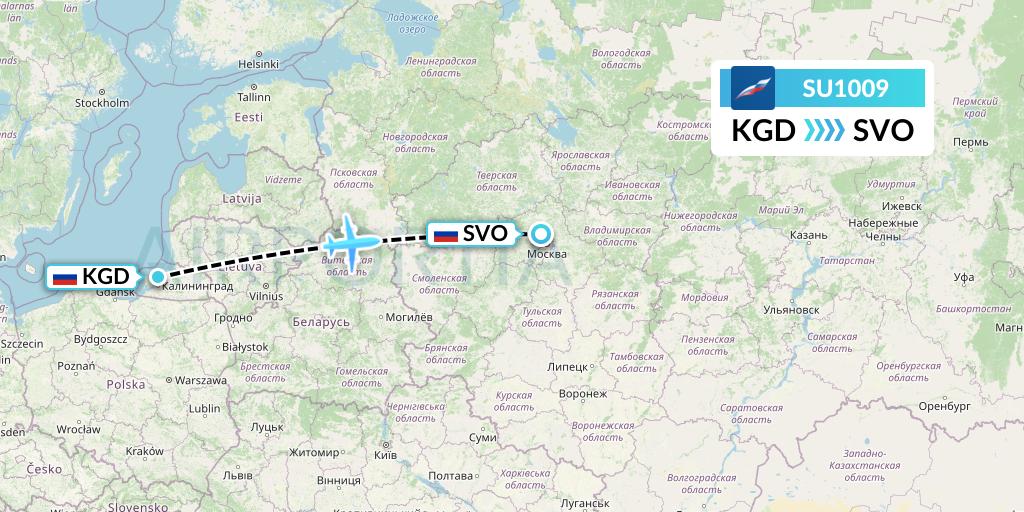 SU1009 Aeroflot Flight Map: Kaliningrad to Moscow