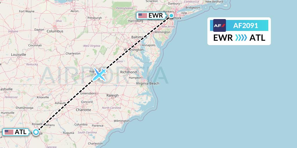 AF2091 Air France Flight Map: New York to Atlanta