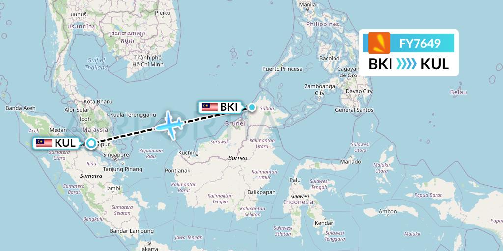 FY7649 Firefly Flight Map: Kota Kinabalu to Kuala Lumpur