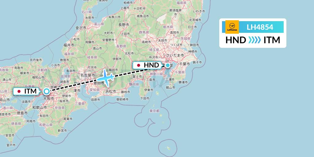 LH4854 Lufthansa Flight Map: Tokyo to Osaka