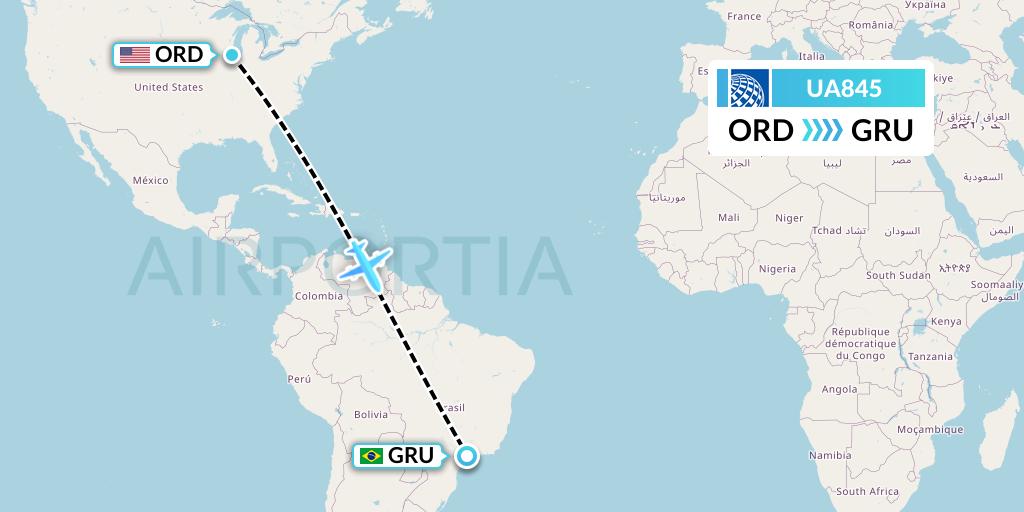 UA845 United Airlines Flight Map: Chicago to Sao Paulo