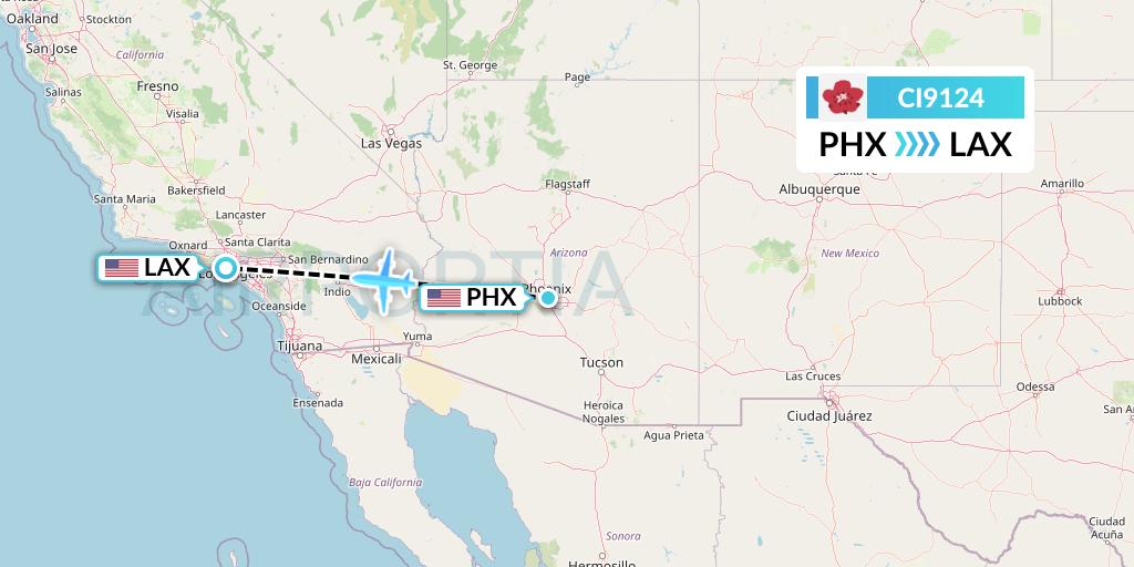 CI9124 China Airlines Flight Map: Phoenix to Los Angeles