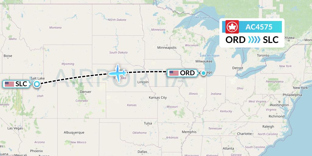 AC4575 Air Canada Flight Map: Chicago to Salt Lake City
