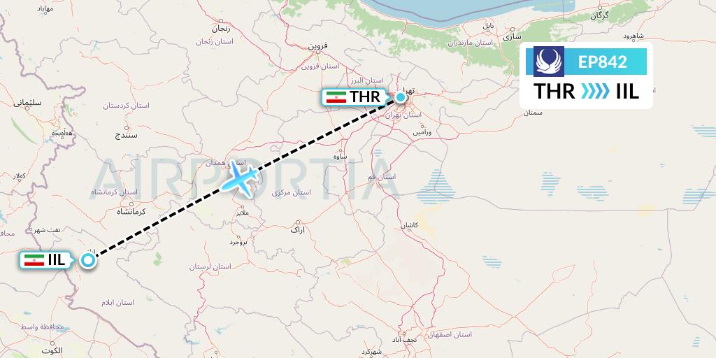 EP842 Iran Aseman Airlines Flight Map: Tehran to Ilam