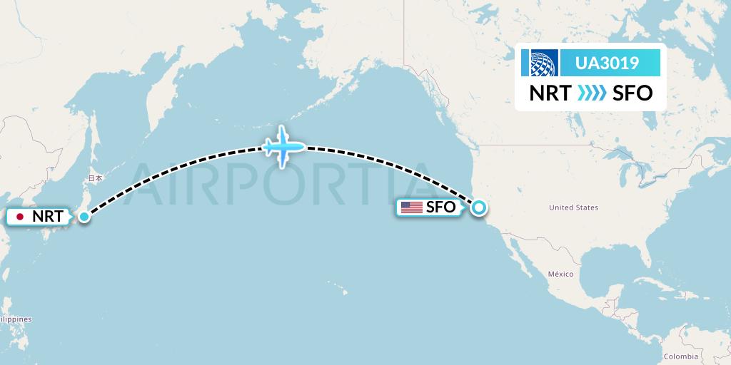 UA3019 United Airlines Flight Map: Tokyo to San Francisco