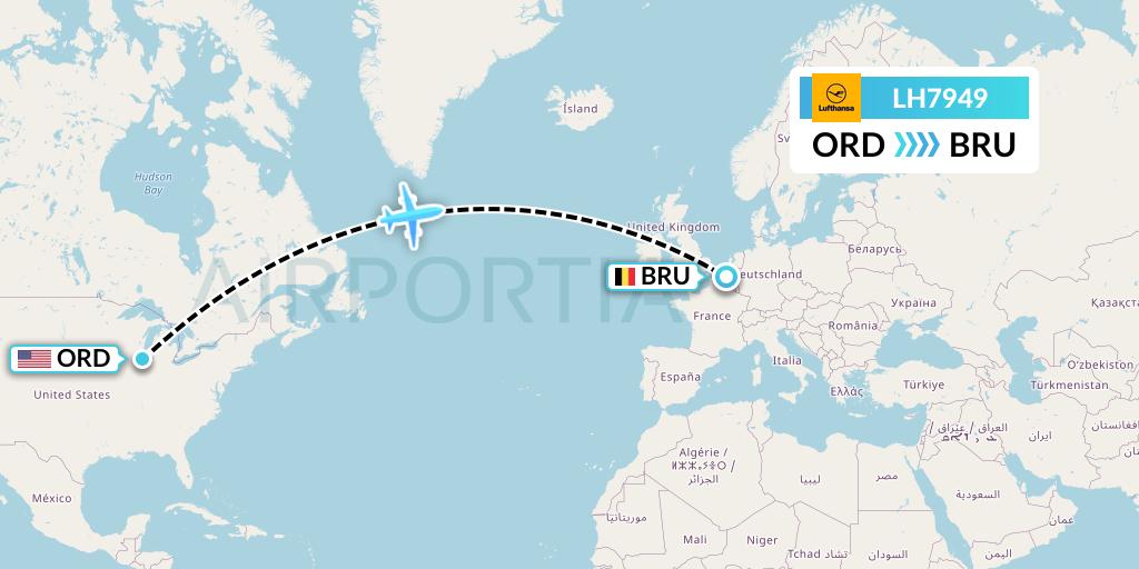 LH7949 Lufthansa Flight Map: Chicago to Brussels