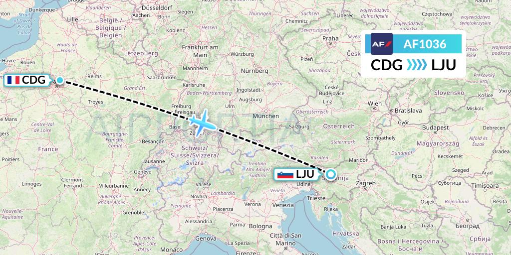 AF1036 Air France Flight Map: Paris to Ljubljana