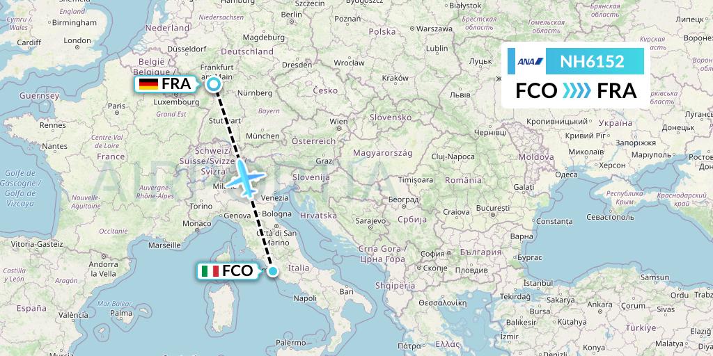NH6152 All Nippon Airways Flight Map: Rome to Frankfurt