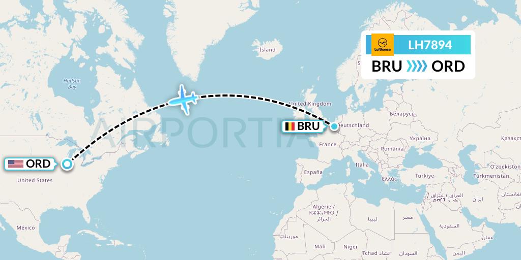 LH7894 Lufthansa Flight Map: Brussels to Chicago