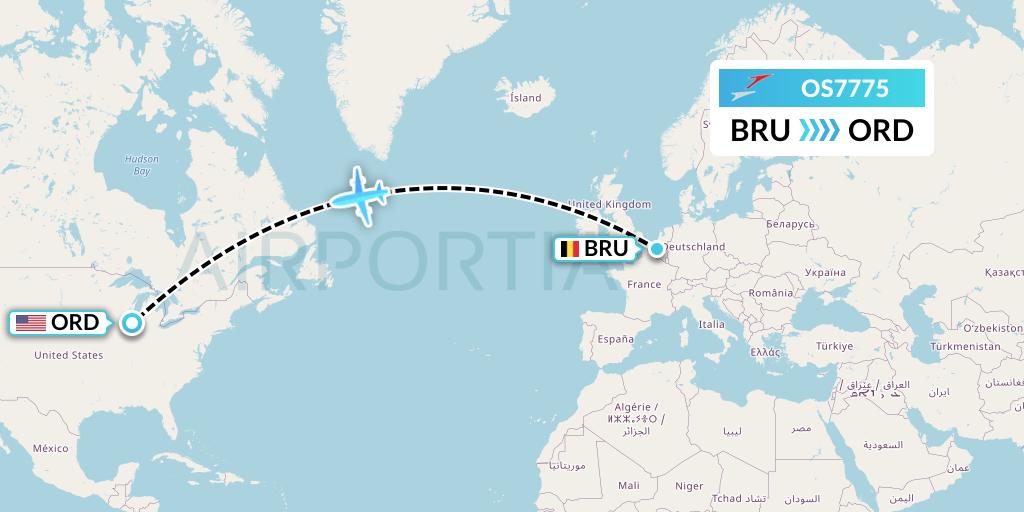 OS7775 Austrian Airlines Flight Map: Brussels to Chicago