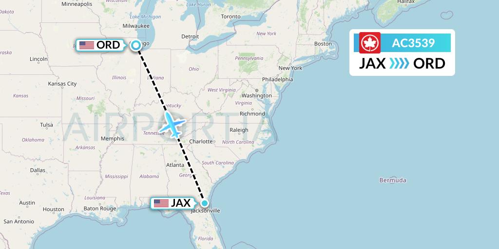 AC3539 Air Canada Flight Map: Jacksonville to Chicago
