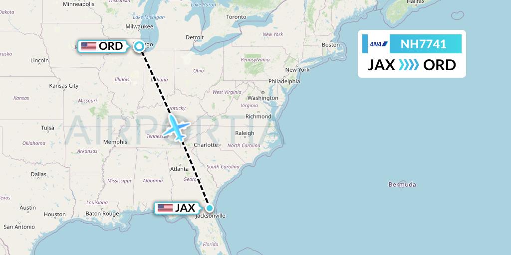 NH7741 All Nippon Airways Flight Map: Jacksonville to Chicago