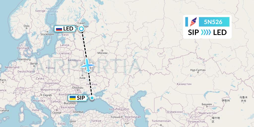 5N526 Nordavia Flight Map: Simferopol to St. Petersburg